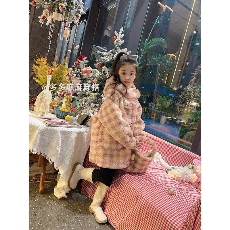 萌娃冬装加厚外套设计感格子圣诞款式百搭氛围感中长款上衣23859#