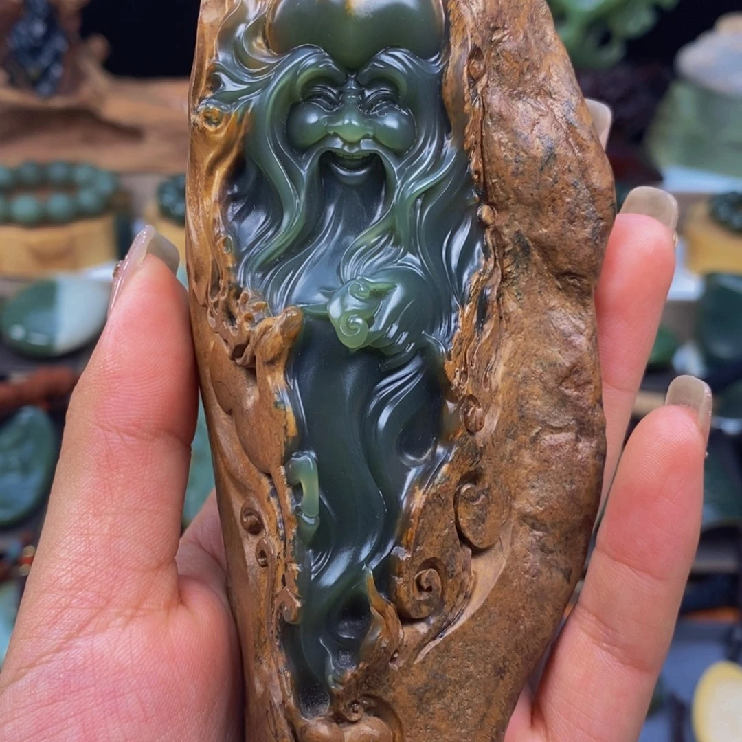 未镶嵌岫岩河磨玉（透闪石质玉）摆件入*