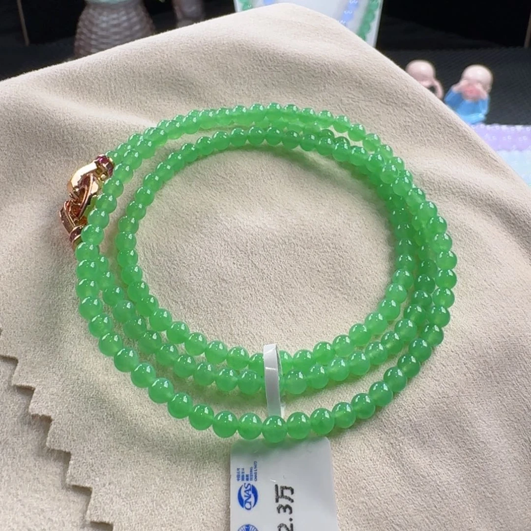 翡翠手链未镶嵌冰胶甜阳绿满色卡3.8推荐！