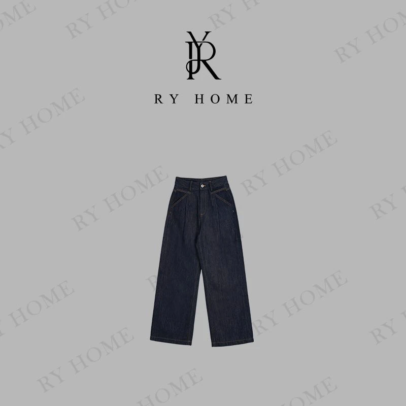【容雨RYHOME】莱赛尔+棉高腰百搭牛仔阔腿裤253K2702