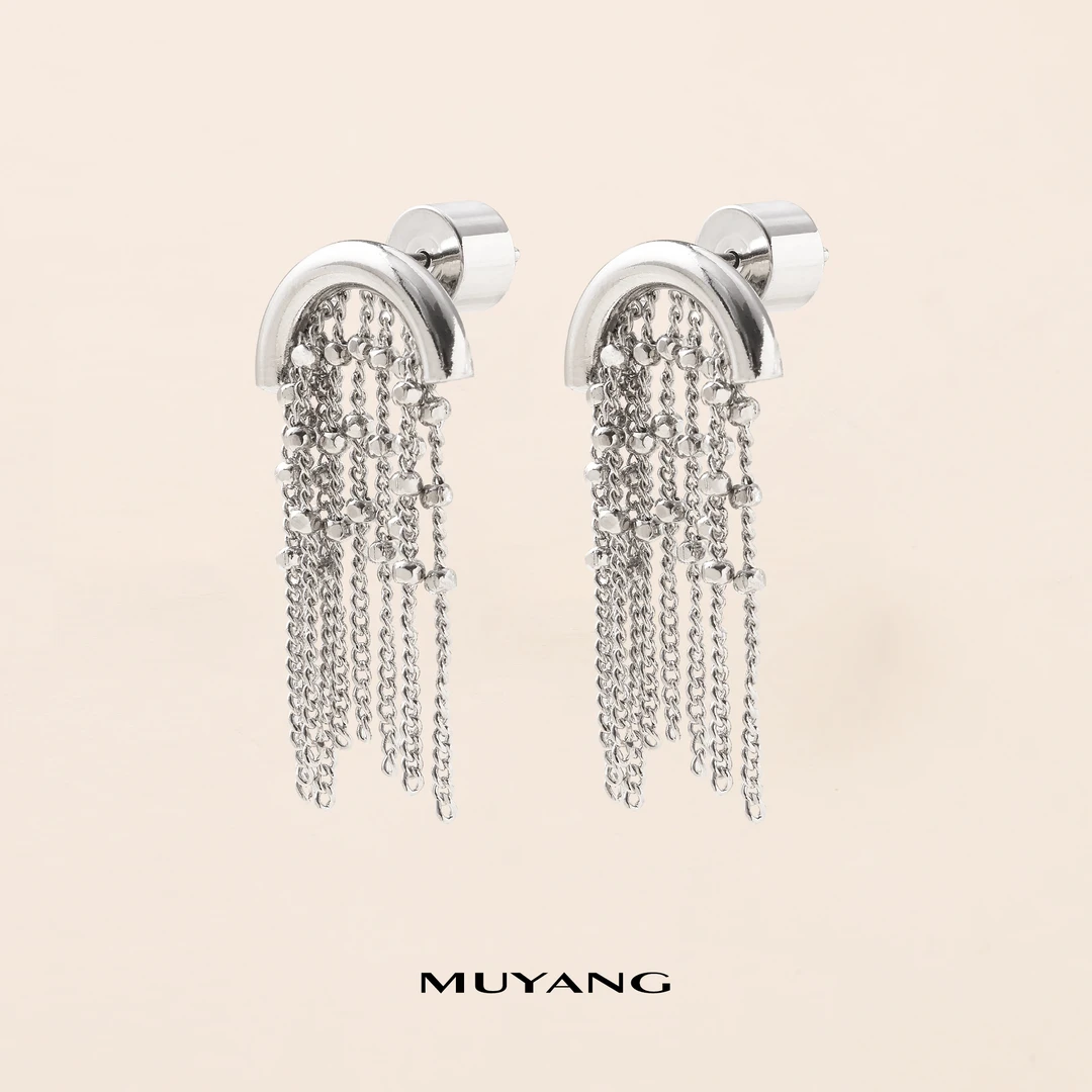 muyang/慕阳 铜合金耳饰 轻奢气质长款个性精致垂珠耳钉