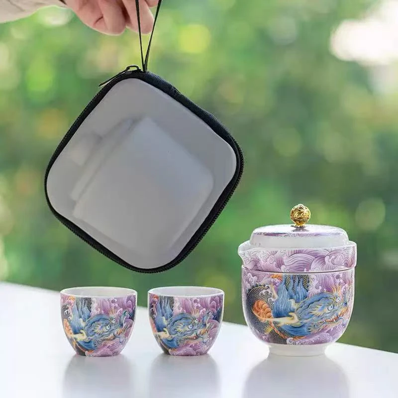 龙腾出海便携式旅行茶具户外露营快客杯一壶三杯泡茶茶具W010