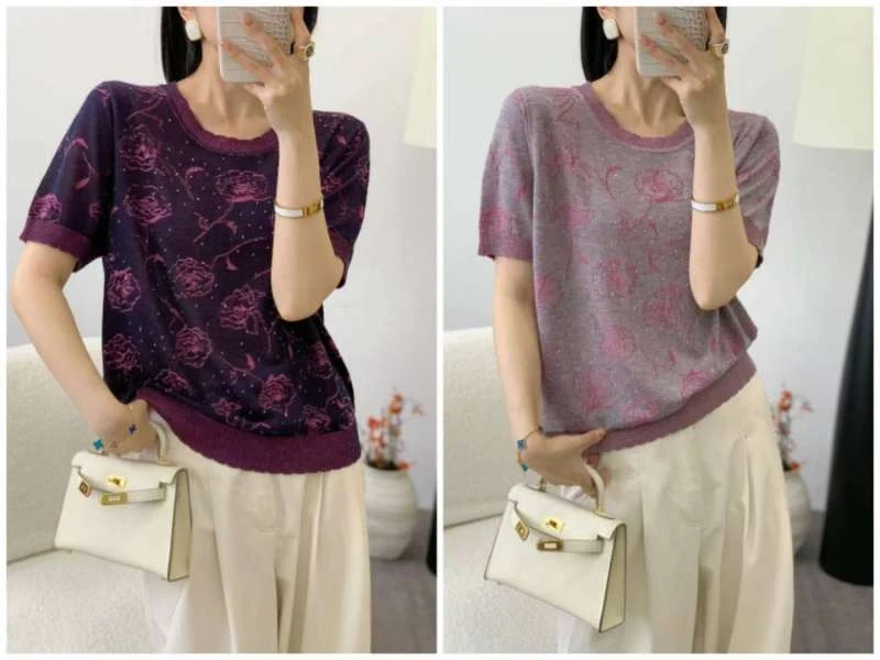 【蓉蓉】设计款时尚百搭星空玫瑰花朵提花气质减龄针织衫A268#