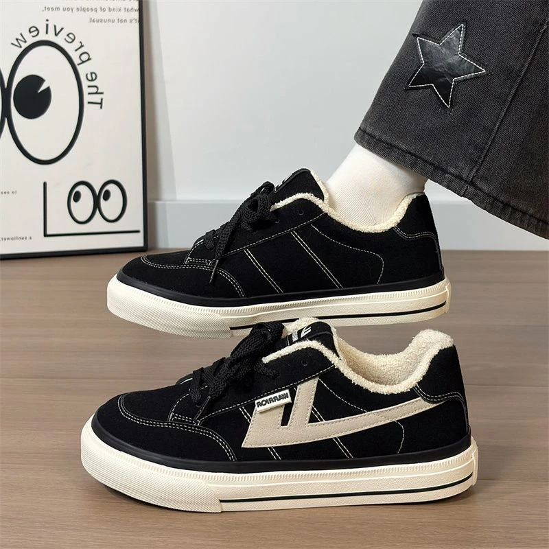 回力男鞋冬季加绒户外加绒黑色帆布鞋校园风复古潮流保暖二棉鞋子