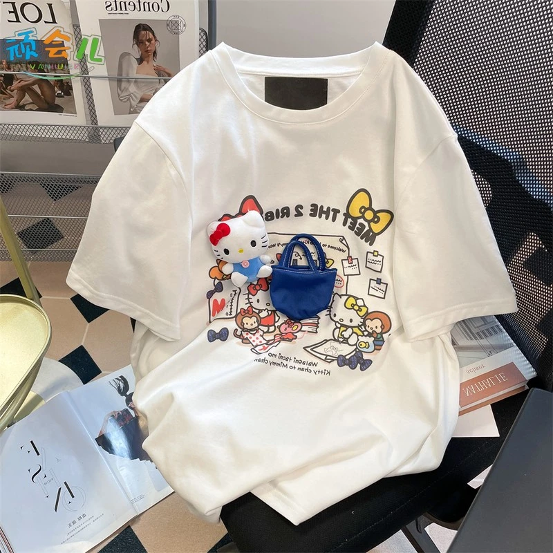 【奥特莱斯】日系甜美可爱短袖t恤男凯蒂猫立体女夏季小众独特超