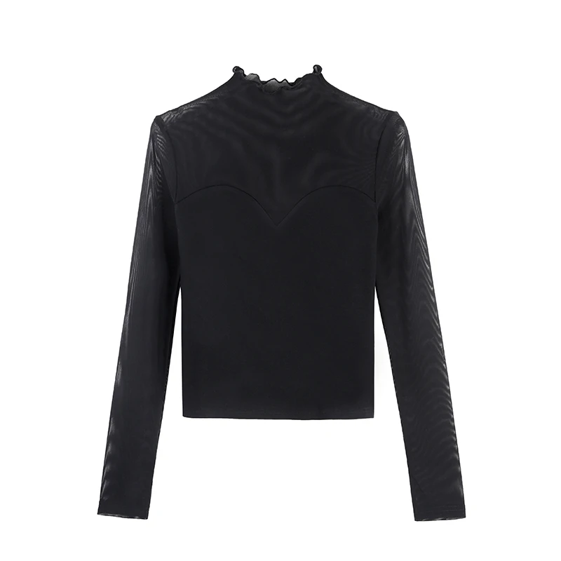 「荷尔蒙」2025春季休闲日常打底网纱拼接上衣HBZC641253