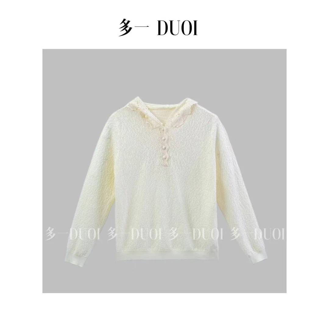 多一“花季”2025早春法式气质蕾丝连帽长袖高级感宽松叠穿内搭上衣