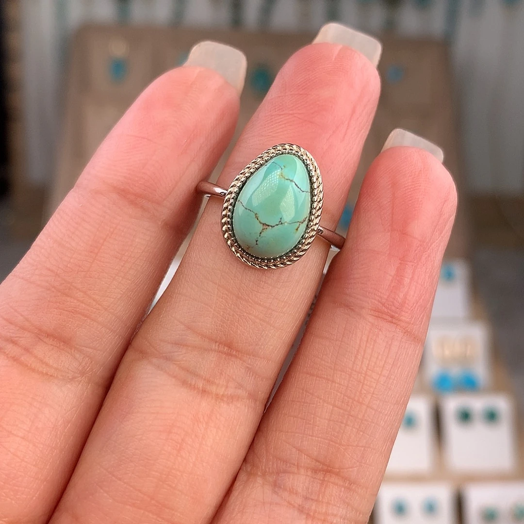 绿松石银S925镶嵌戒指