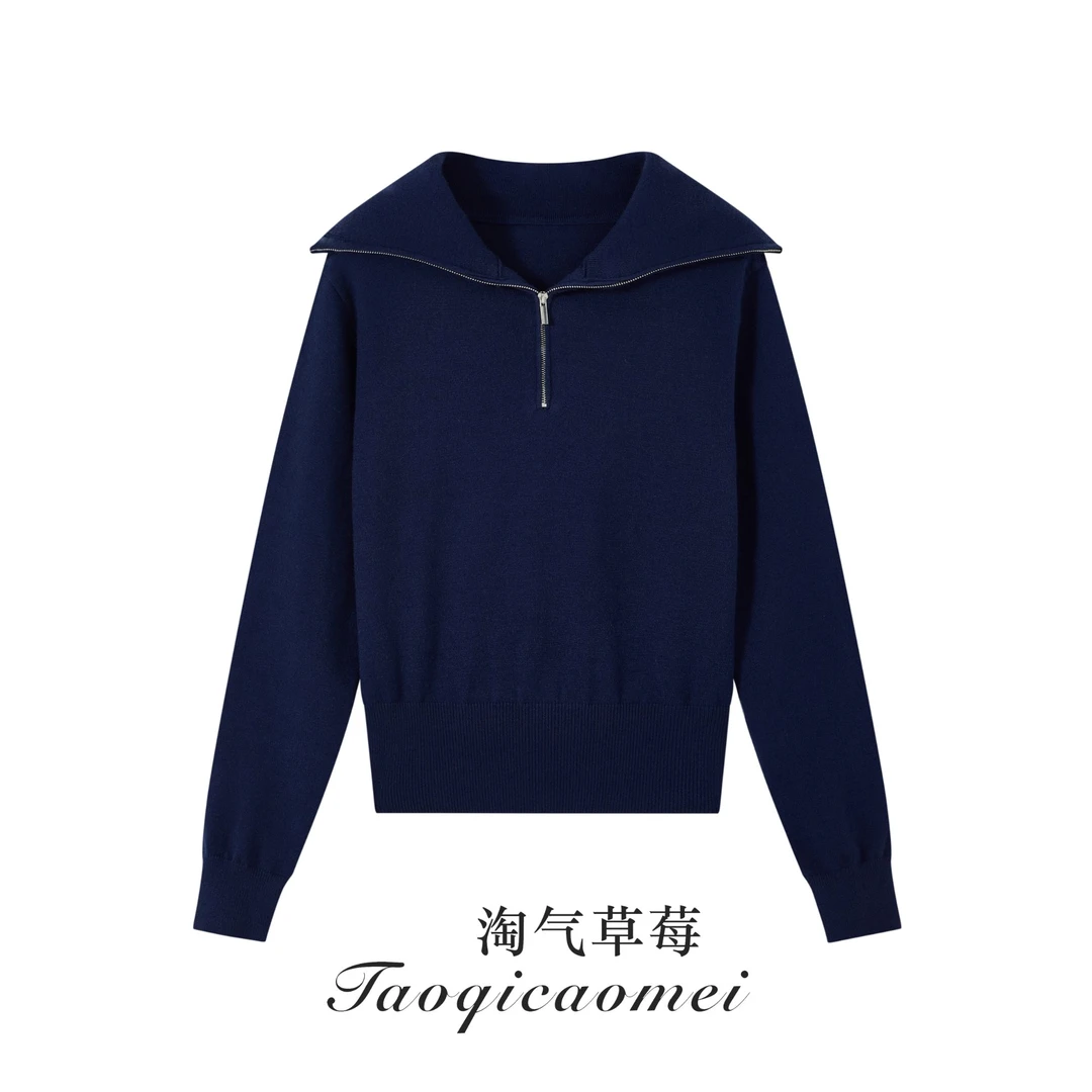 Taoqicaomei · 翻领半拉链针织衫2025秋季新款海军领慵懒毛衣