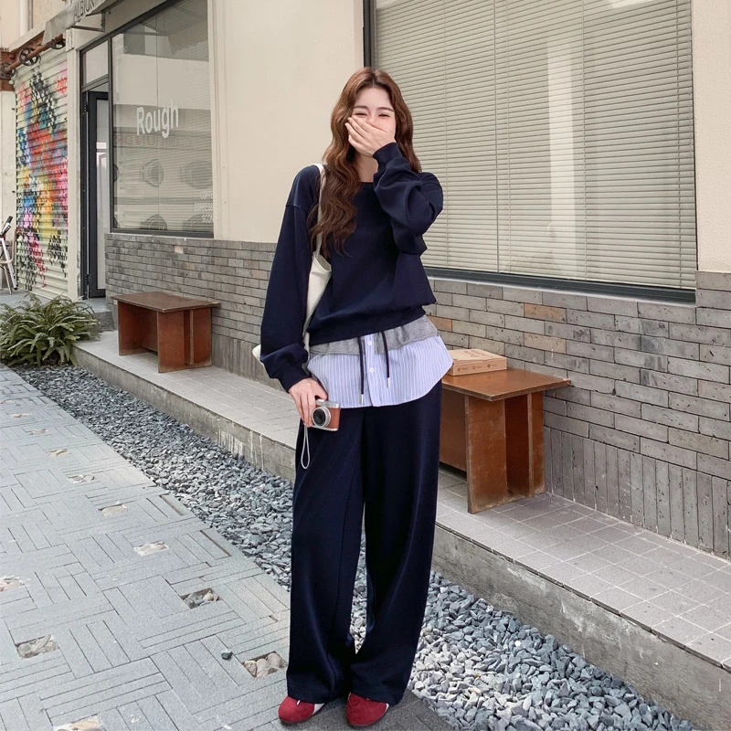 小众休闲风卫衣阔腿裤套装2025春秋新款韩系ins慵懒风显瘦两件套