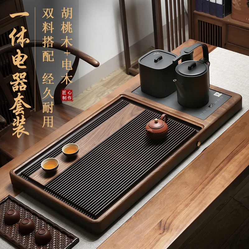 石间说胡桃木德料电木茶盘电器一体全自动烧水简约茶台家用雅阁