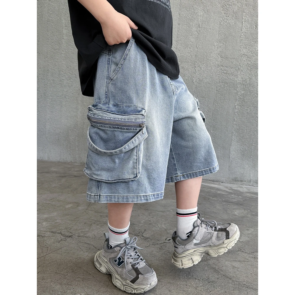 男童2025新款牛仔短裤儿童夏装阔腿五分裤中大童夏季工装长裤