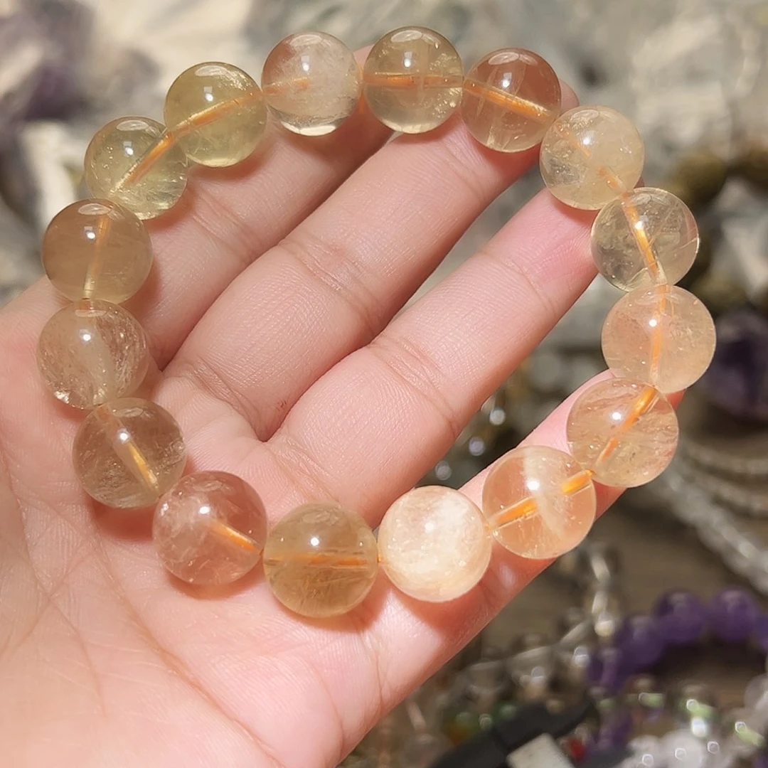 水晶手链未镶嵌魔晶宙斯六角星光14毫米黄水晶55号