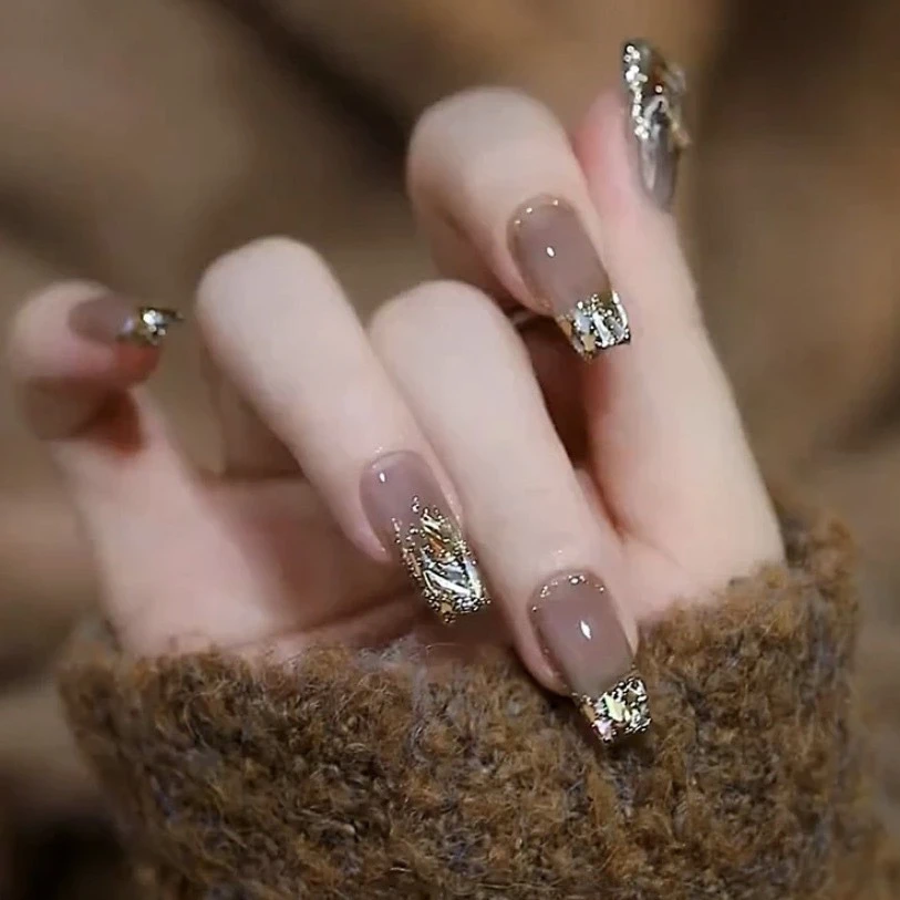 纯欲风假指甲【冷雾灰】中T美甲可拆卸成品甲片穿戴甲批发