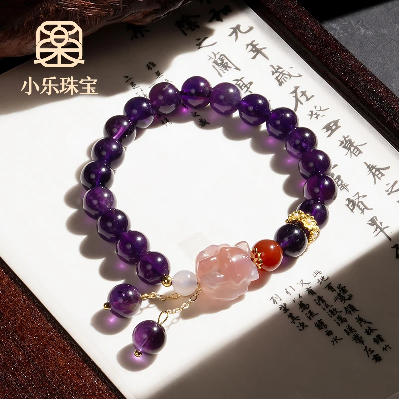 天然紫手链紫水晶手串可九尾狐红玛瑙串珠轻奢时尚简约-5909-1