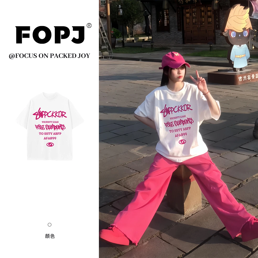 FOPJ潮牌美式字母短袖t恤女夏季宽松慵懒风嘻哈休闲百搭半袖上衣