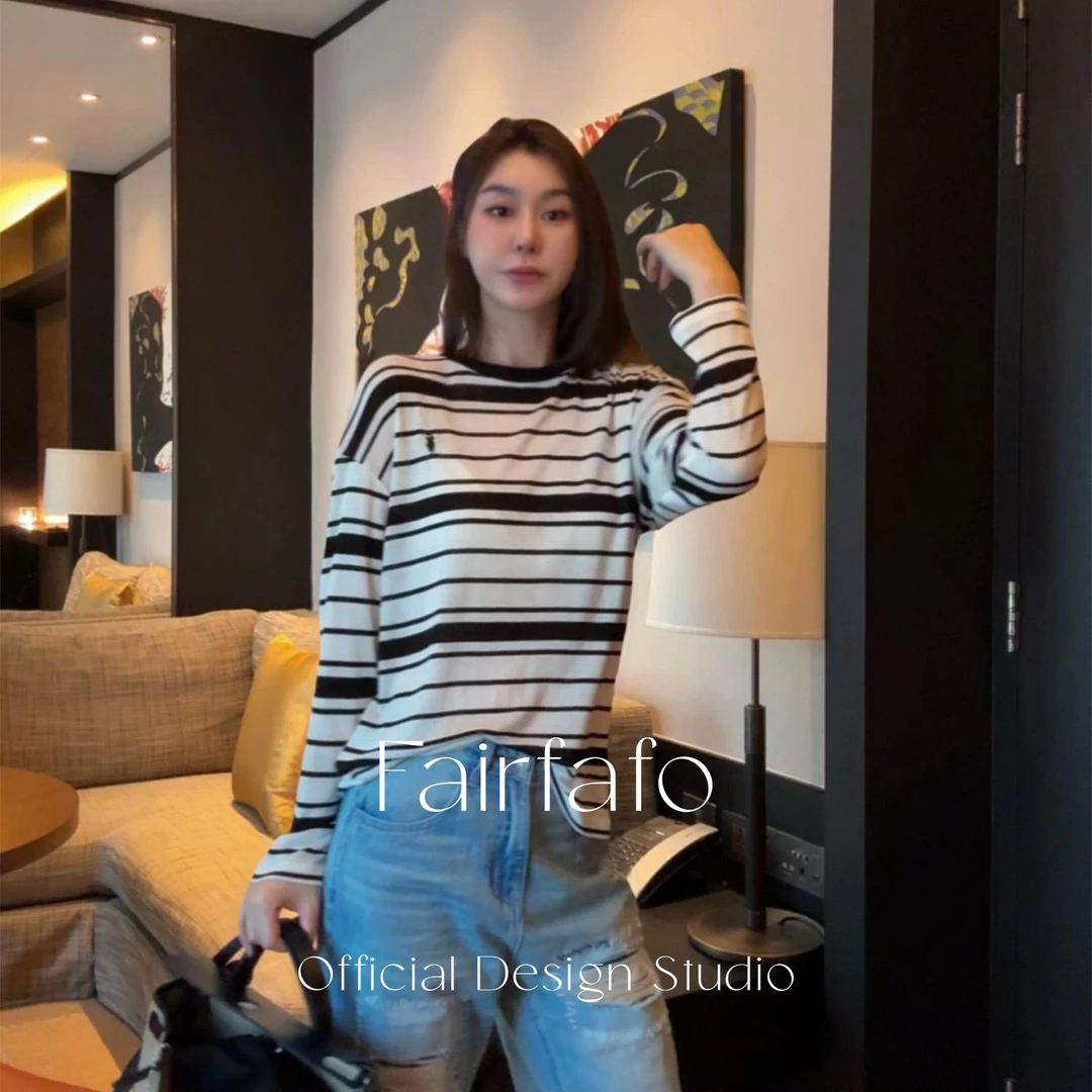 【条纹骑马小人长袖】莱赛尔+绵羊毛 CXEL56167夏季新爆款休闲T恤