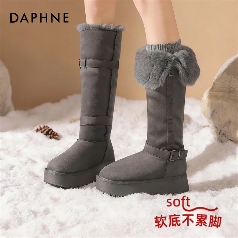 达芙妮厚底雪地靴2025新款冬季两穿长筒靴加绒加厚时尚保暖棉鞋女