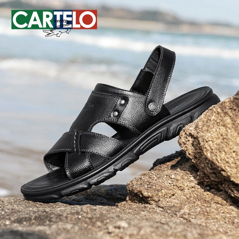 卡帝乐鳄鱼露趾纳帕纹沙滩鞋一脚蹬外穿时尚透气男款套筒韩版凉鞋