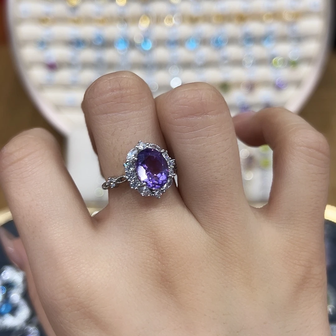 看***尘紫晶银S925镶嵌戒指