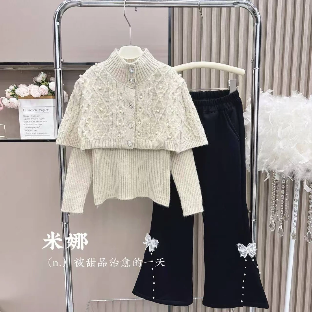 新款女童韩版毛衣套装2025秋季外套毛衣针织时尚两件套2678-1