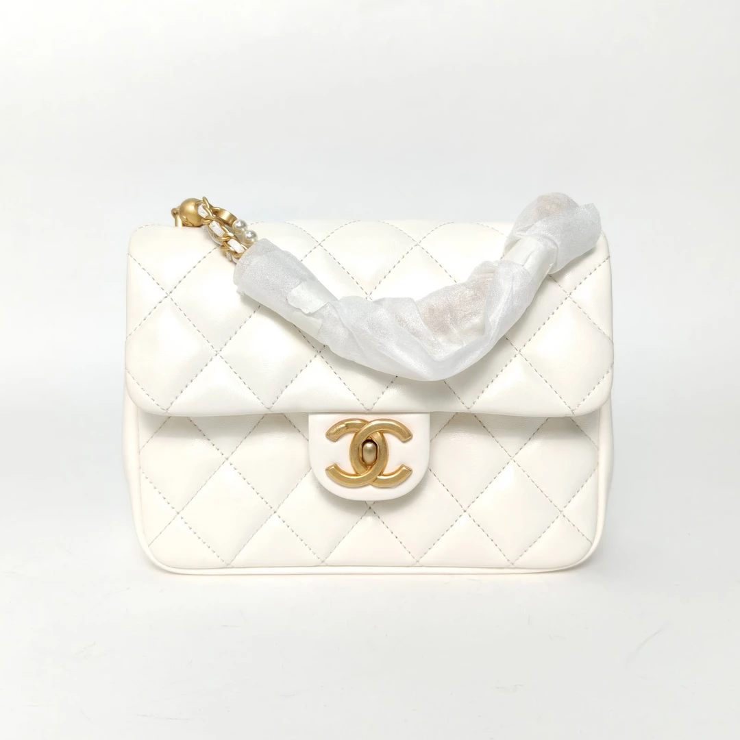 99新 Chanel/香奈儿 【娇】CF 口盖包 19.5cm 白色 皮革S 芯片开