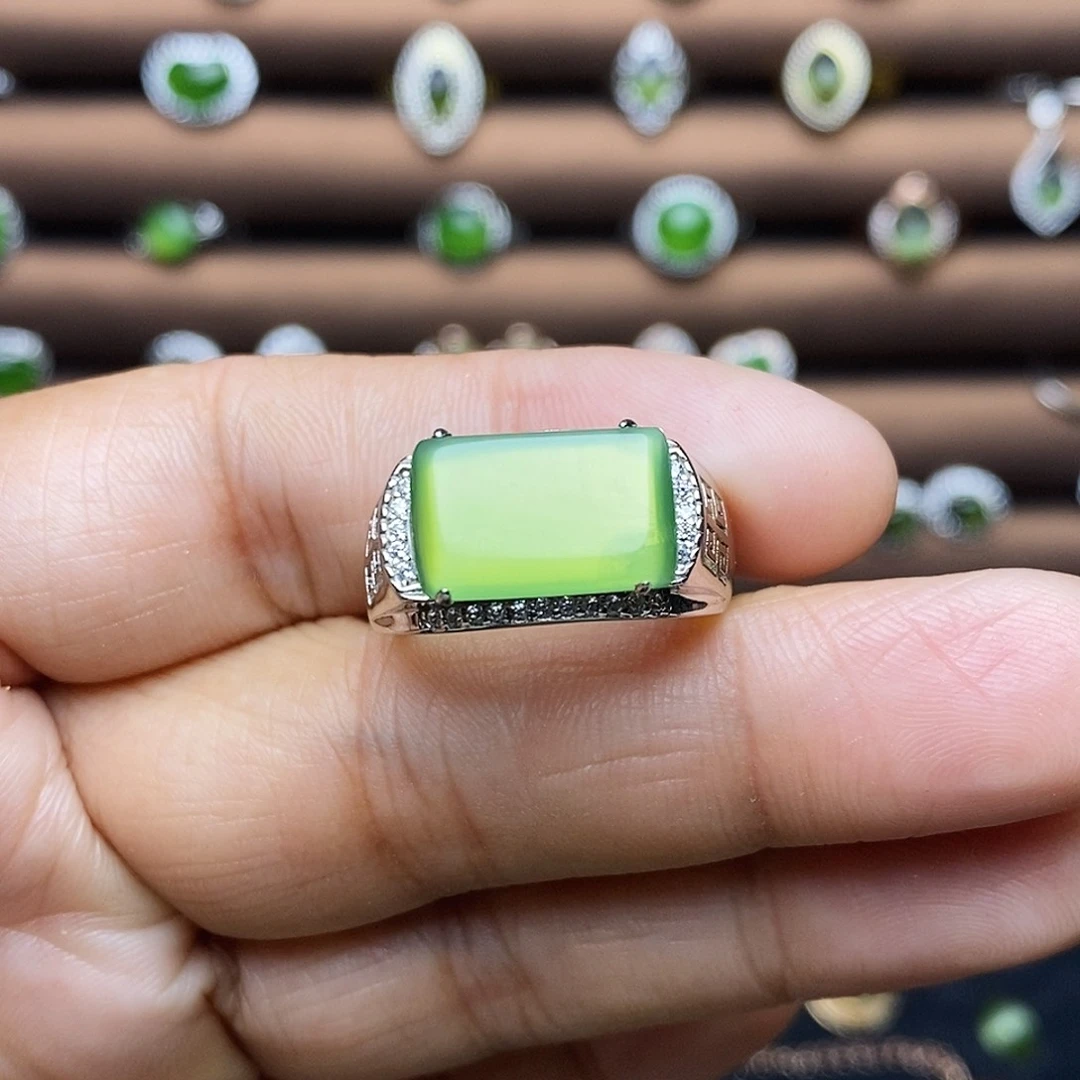 吊坠(不含链)银S925镶嵌和田玉（碧玉）戒指