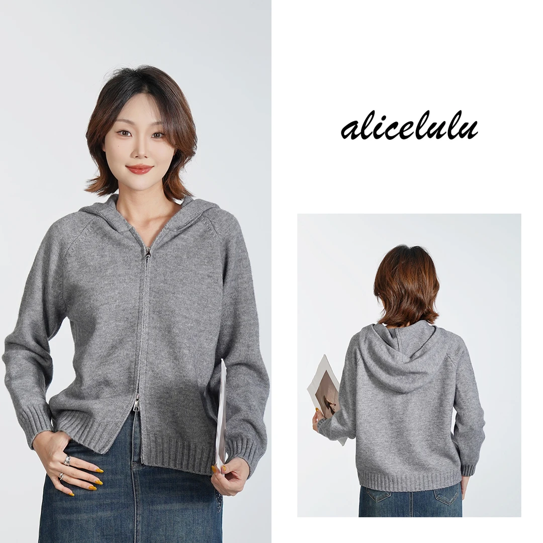 [alicelulu]气质软糯慵懒风松弛感连帽针织开衫S1035308U