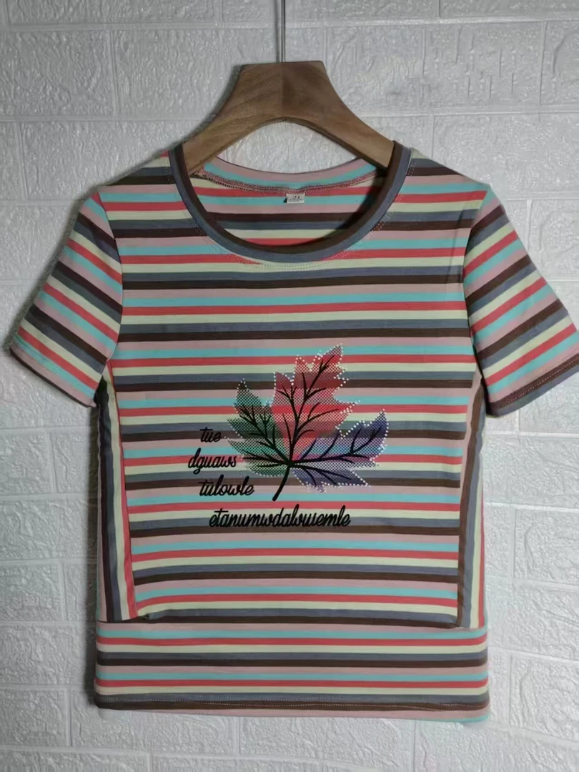 2025时尚气质条纹短袖中老年妈妈女装棉质上衣