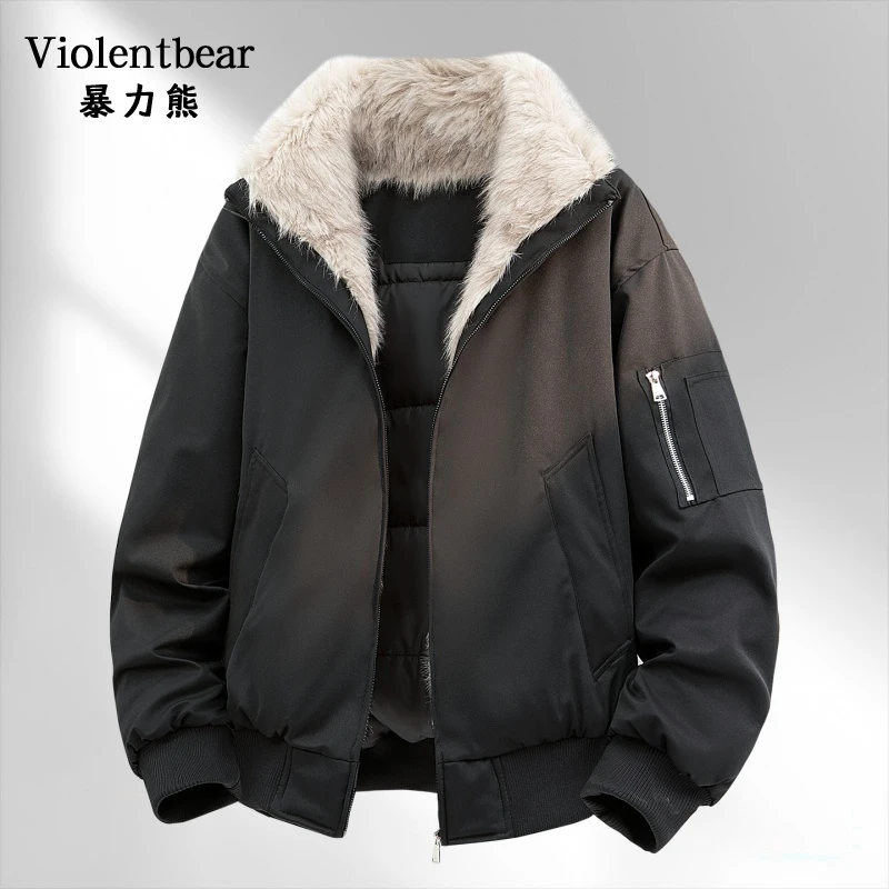 暴力熊2025新款毛领棉衣男冬季加厚保暖飞行夹克工装棉袄外套潮牌