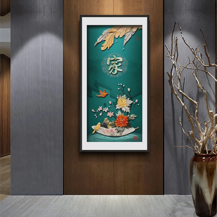 九头鸟玉雕画《家》沙发背景玄关卧室餐厅茶室办公室装饰挂画
