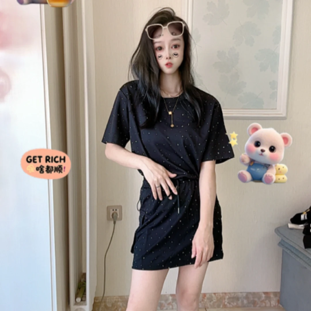 满钻休闲裤裙两件套