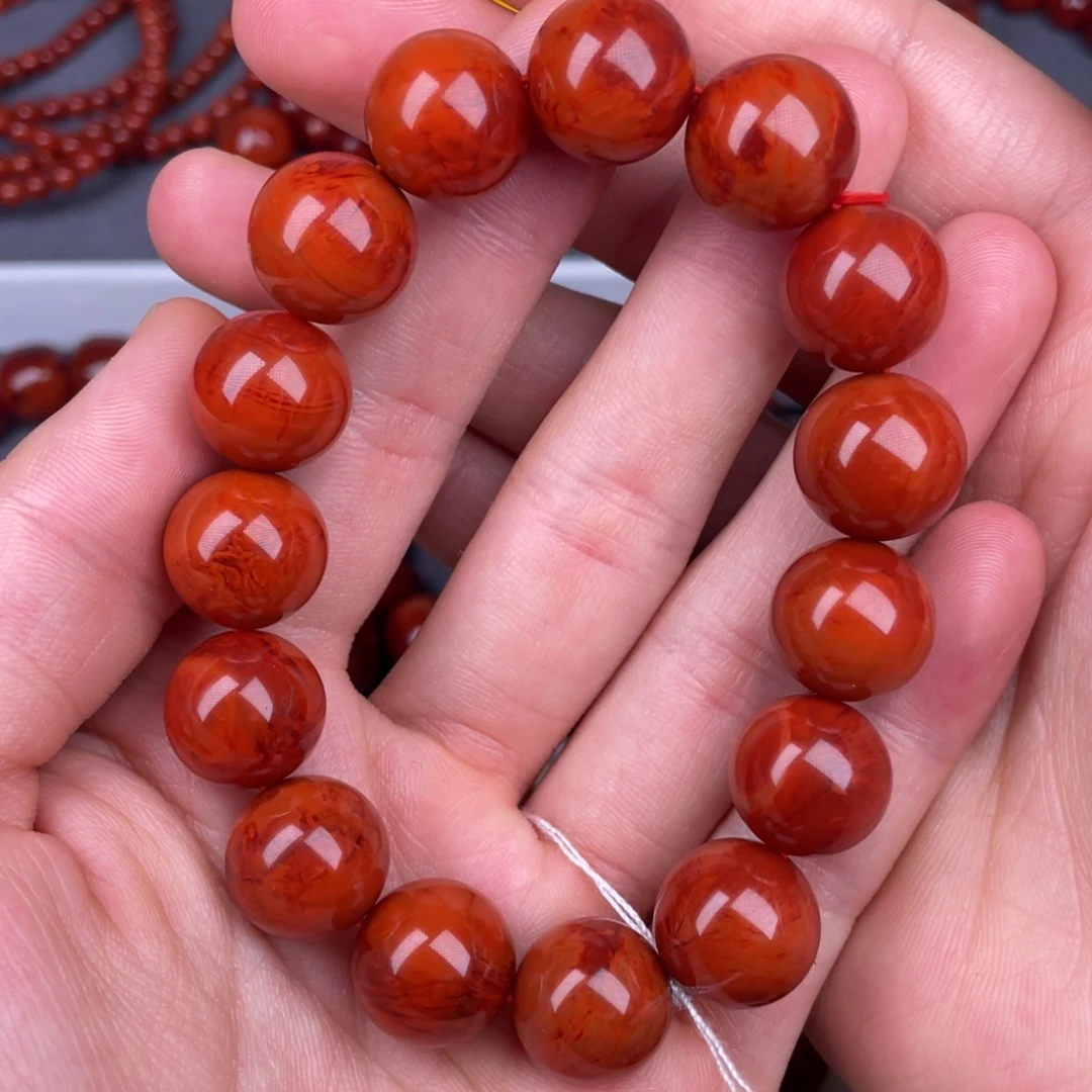 南红玛瑙未镶嵌其他14.5mm瓦西玫红火焰纹手串
