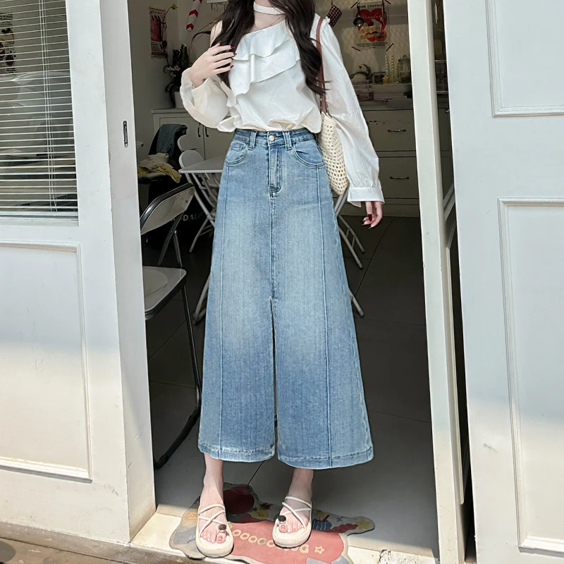 复古牛仔半身裙女2025年秋季新款小个子弹力高腰显瘦开叉中长裙子
