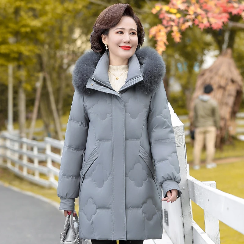 狐狸毛女款羽绒服连帽中长款外套8966.HHQ