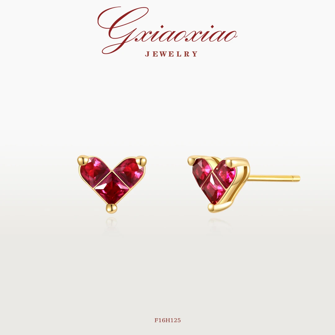 G XIAOXIAO 925银针【爱神之心】无边镶爱心耳环 F16H125 F16H126