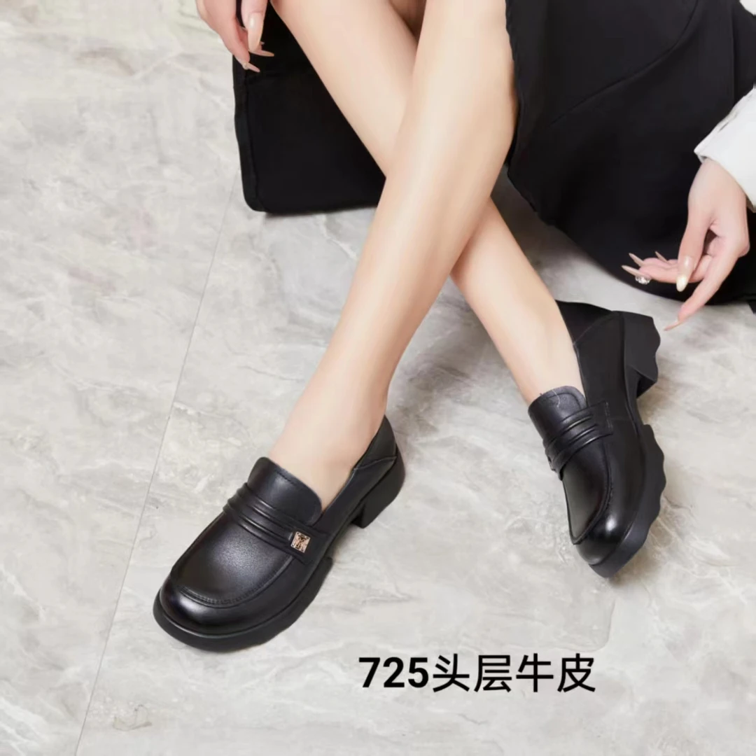 耐磨青年纳帕纹透气一脚蹬乐福鞋舒适英伦风粗跟厚底
