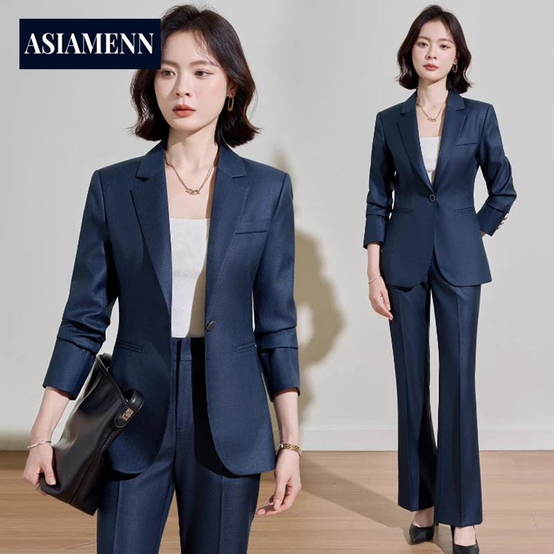 藏青色西装套装女春秋2025新款高级感职业正装通勤工作服西服外套