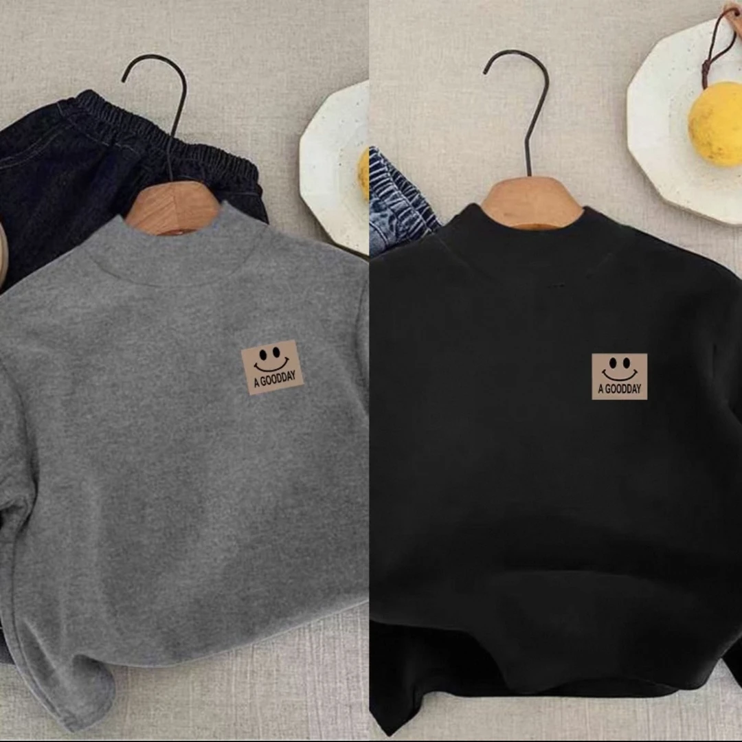 2025秋冬季宝宝半高领德绒保暖潮流男女童卡通萌童长袖百搭打底衫