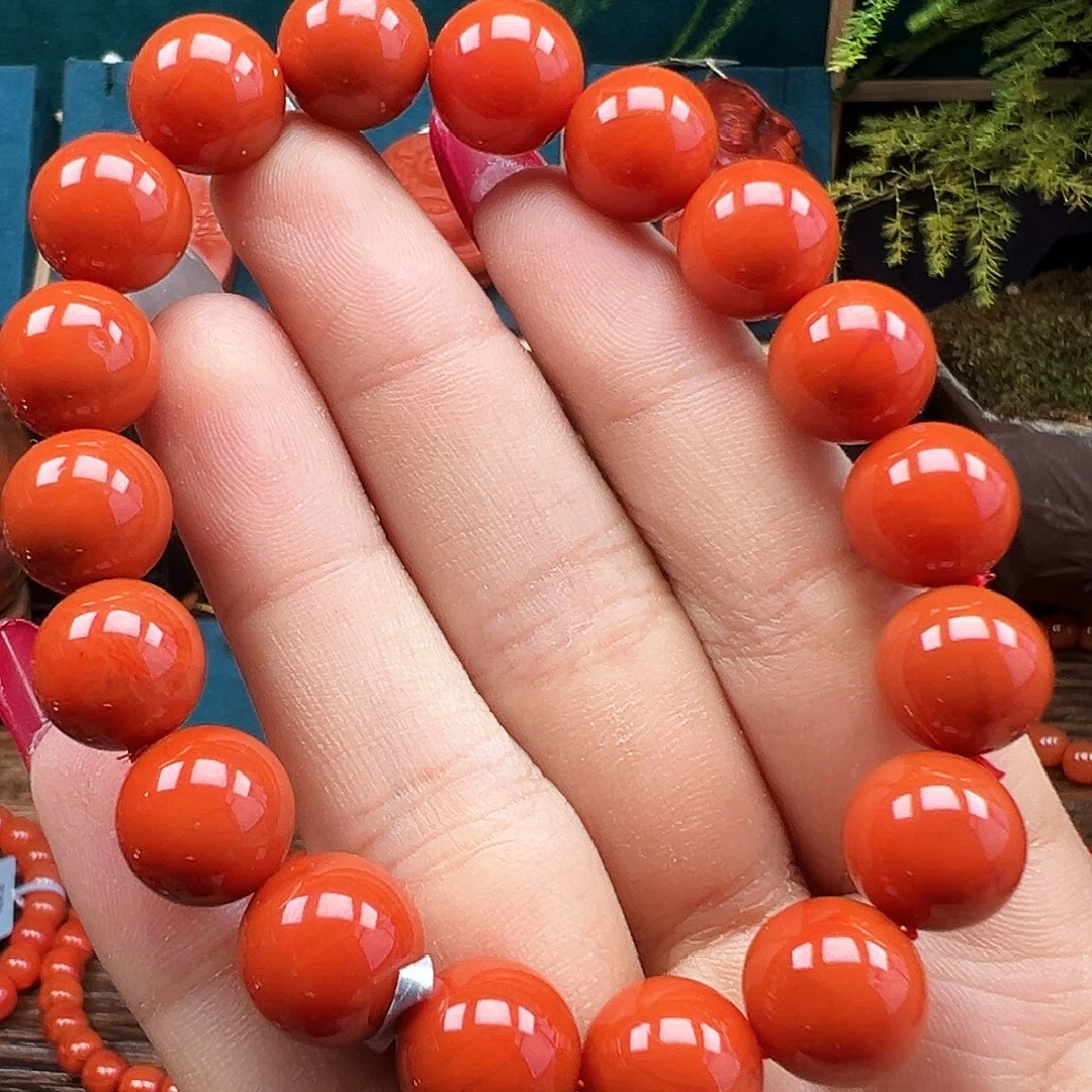 南红玛瑙未镶嵌手串精品 瓦西满肉柿子红卡11mm+