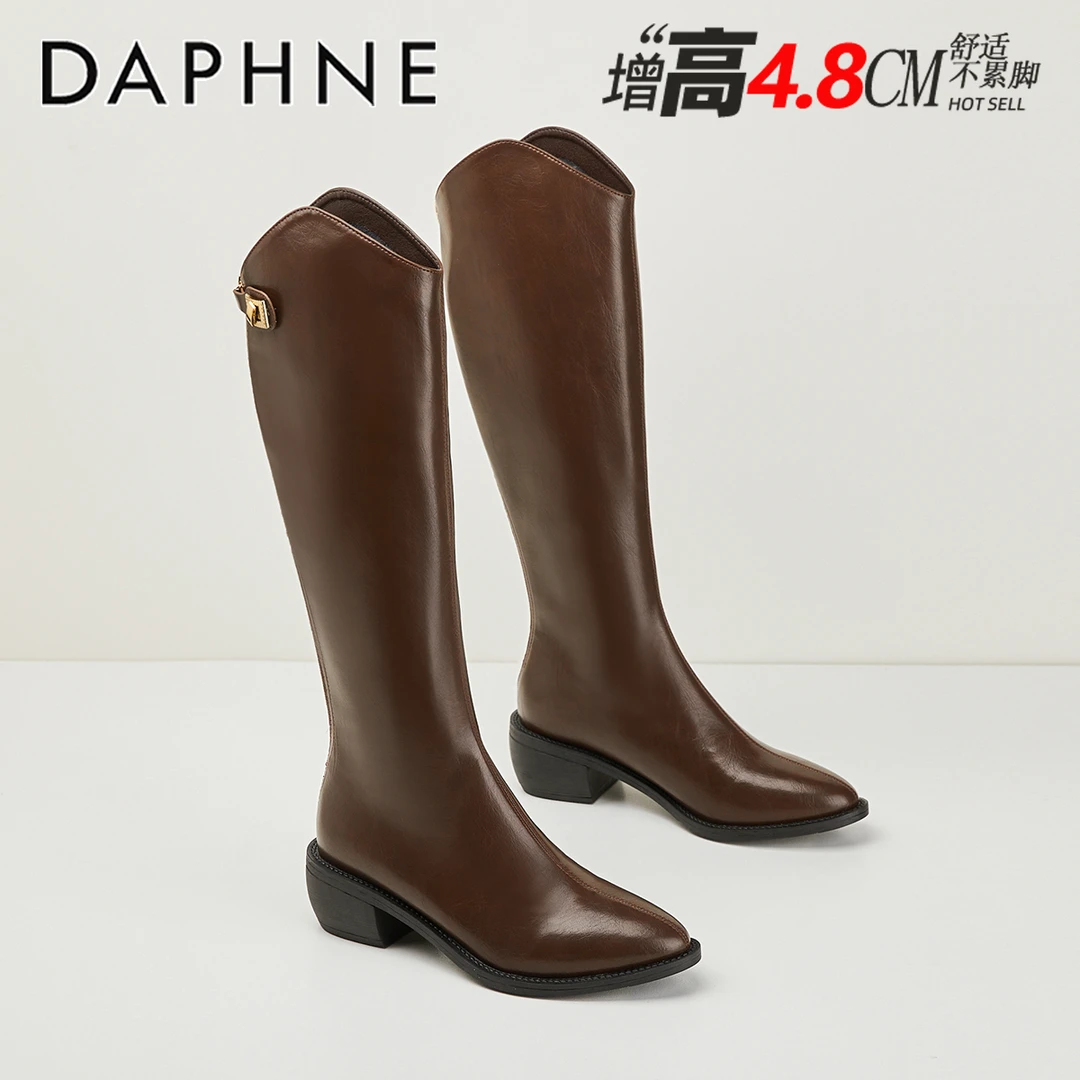 达芙妮v口长筒骑士靴女2025秋季爆款美拉德靴子尖头粗跟高筒长靴