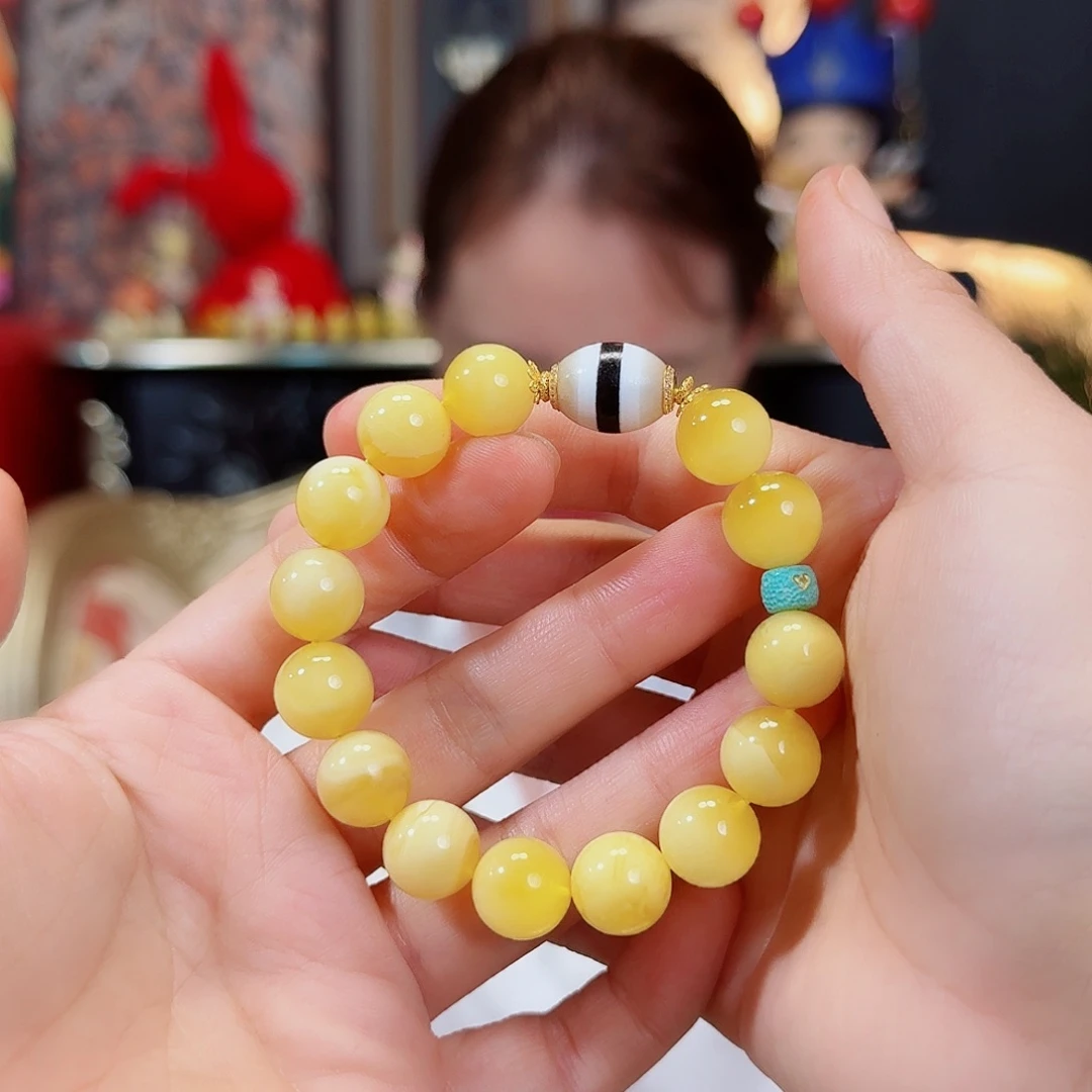 蜜蜡18K金镶嵌吊坠(不含链)