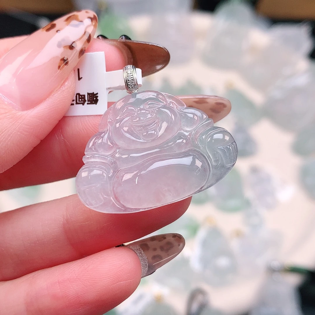 翡翠颈饰18K金镶嵌冰佛27、20.7、30、4.2