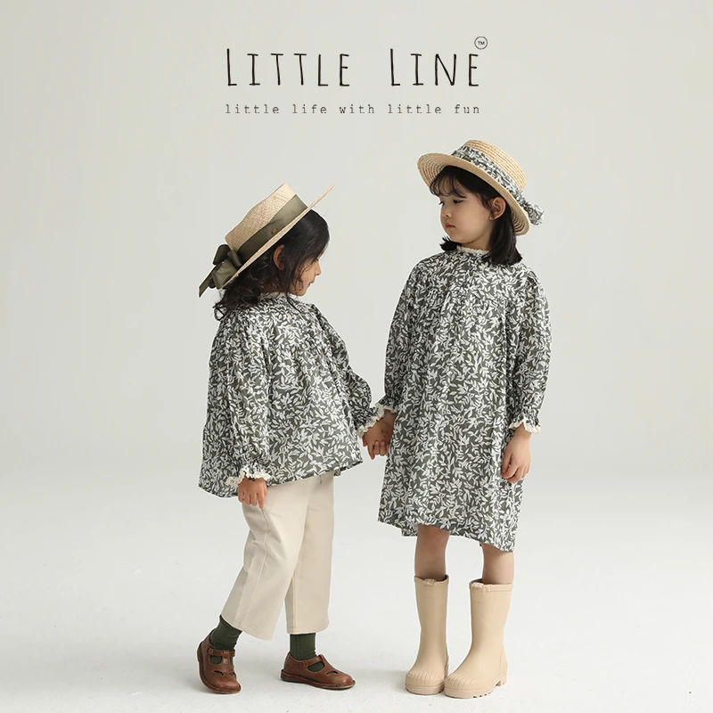 「季节精选」儿童春天蕾丝边泡泡袖娃娃衫短上衣宽松高腰连衣裙