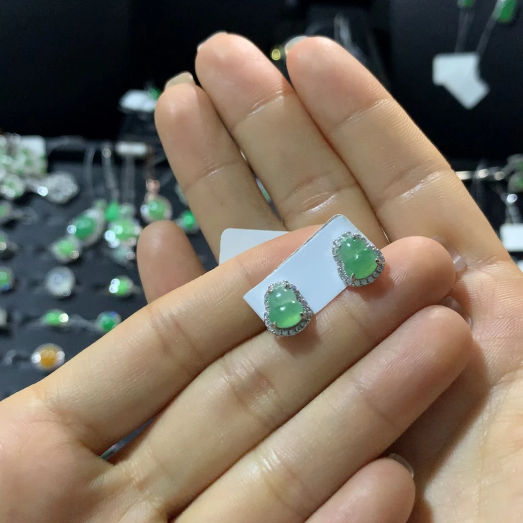 翡翠戒指银S925镶嵌耳钉