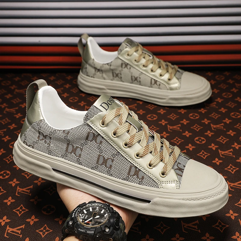 高档轻奢男鞋帆布鞋春秋透气冬季男士帆布滑板鞋薄款潮鞋休闲潮流