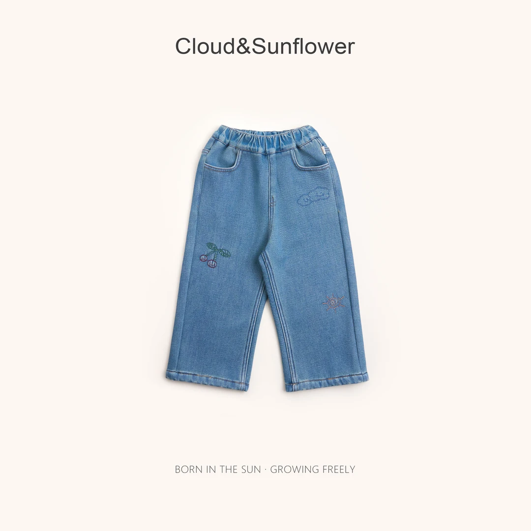 【云朵小葵】女童冬季新款樱桃云朵小标休闲牛仔裤25631