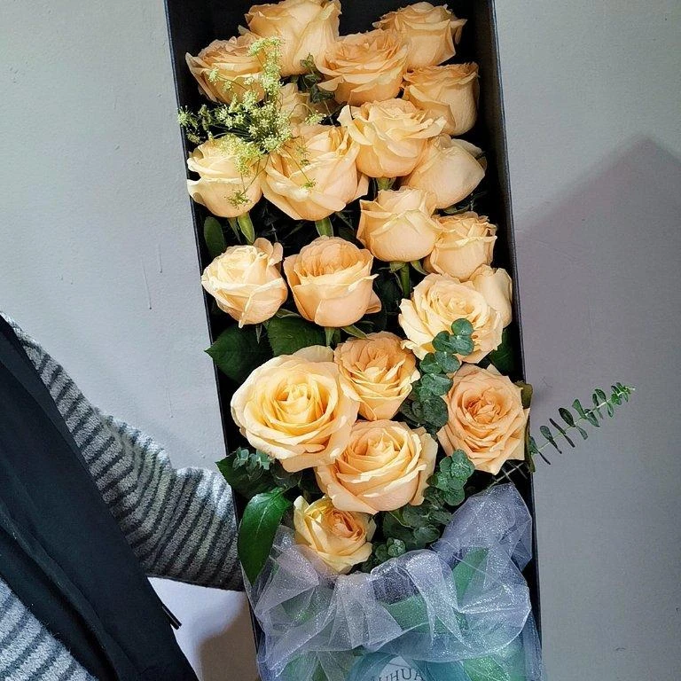 【心跳不止】19朵香槟玫瑰搭配尤加利叶礼盒