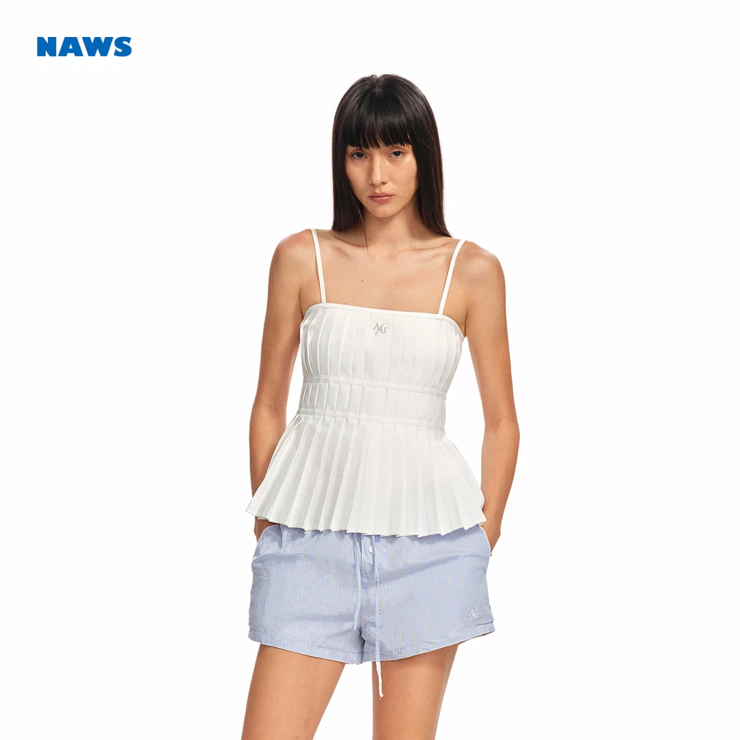 NAWS 花束背心 绑带弹力压褶收腰显瘦休闲度假背心吊带