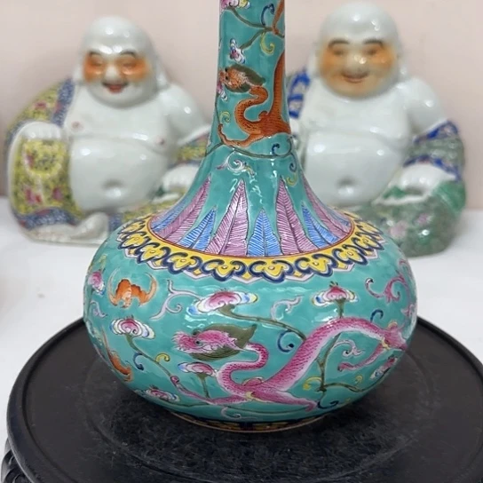 檀***坡手工绘画珐琅大肚瓶
